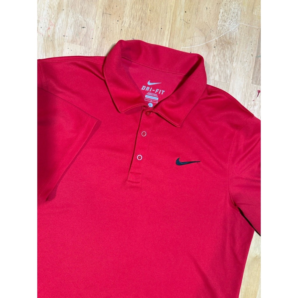 Nike Dri-FIT Golf Polo Shirt Mens Large Red Black Swoosh Short Sleeve